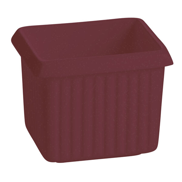 A maroon rectangular cast aluminum container with ridges.