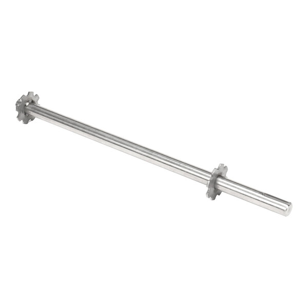 A metal keyed rod with welded gear-like ends, designed for use in machinery or equipment.
