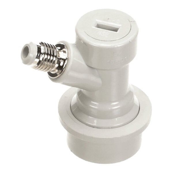 A gray plastic and metal gas disconnect fitting with a 1/4 inch flare connection.