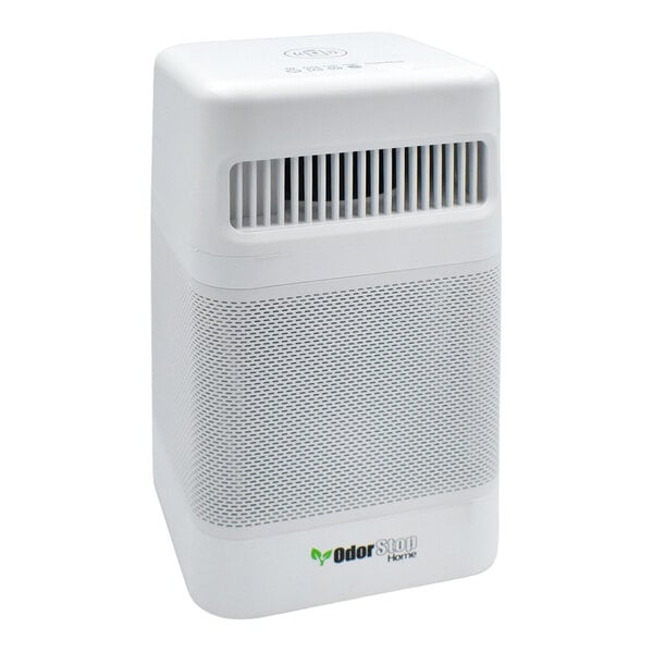 A white OdorStop OSAP2W HEPA air purifier with a vented front and three-speed settings.