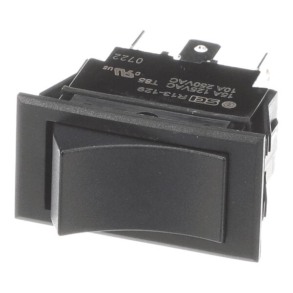 A black rectangular rocker switch for a control panel.