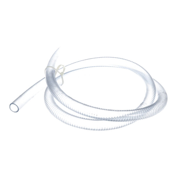 A coiled, transparent corrugated drain tubing assembly.