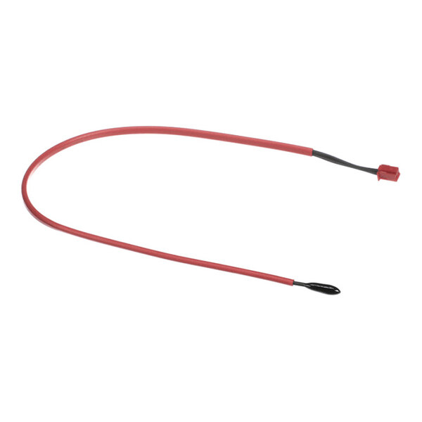 A red Mitsubishi E27518308 room thermistor with a connector on one end and a black-tipped sensor on the other.