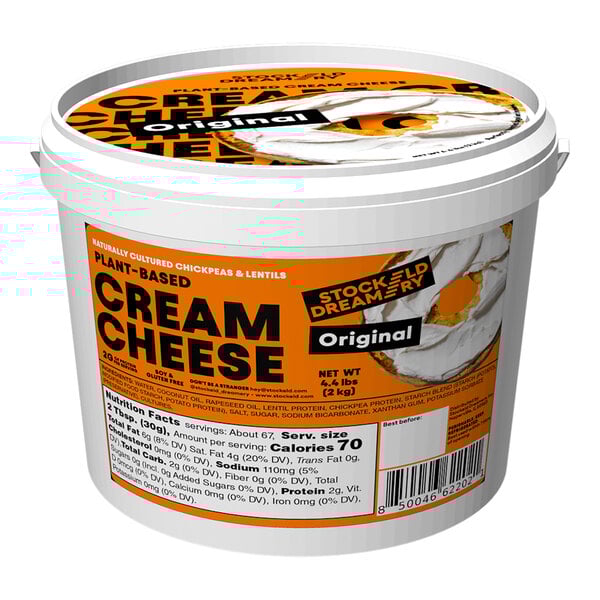 A tub of Stockeld Dreamery Original vegan plant-based cream cheese.