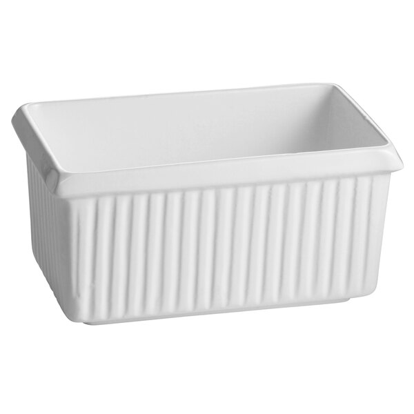 A white Tablecraft rectangular cast aluminum server with ridges.