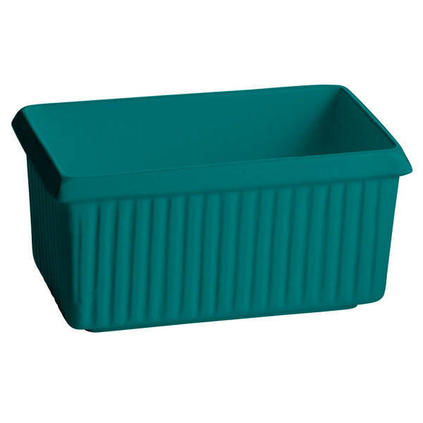 A hunter green cast aluminum rectangle server with ridges.