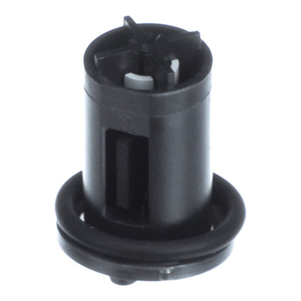 A black cylindrical water heater flow turbine assembly with an O-ring, designed for Rinnai water heaters.