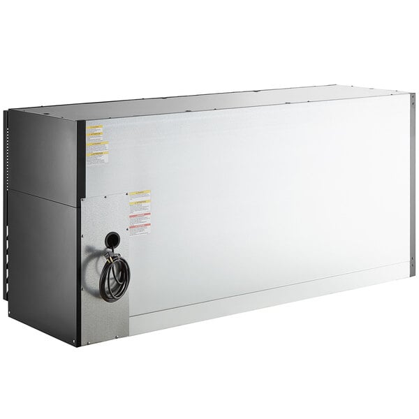 A large black and silver underbar height sliding glass door back bar refrigerator.