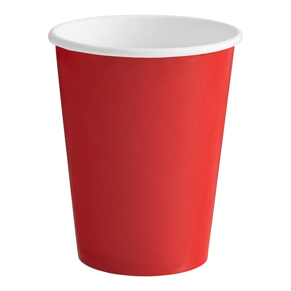 A red paper cup with white accents.