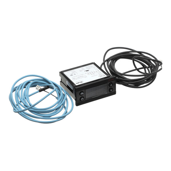 A digital control unit with two attached cables, used for refrigeration equipment.