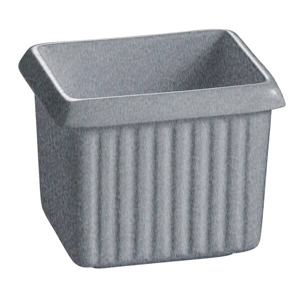 A grey rectangular Tablecraft server with ridges and a lid.