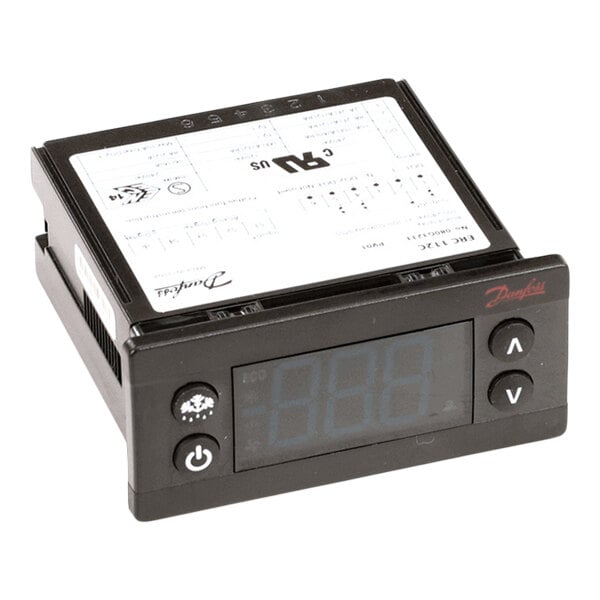 A digital control unit, specifically the Danfoss ERC112C model, used for temperature regulation in refrigeration equipment.