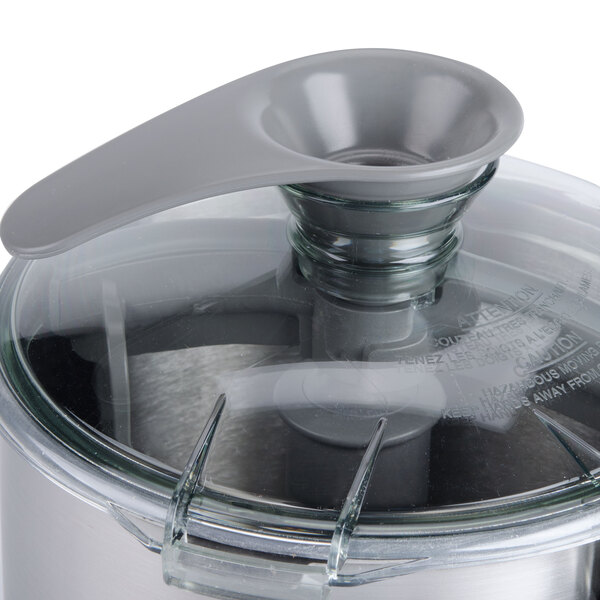 A Robot Coupe stainless steel bowl assembly with a lid.