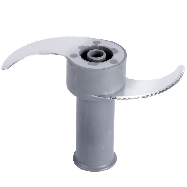 A stainless steel bowl assembly for a Robot Coupe food processor with a grey blade.