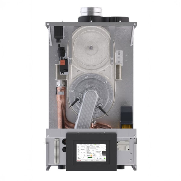 A wall-mounted indoor natural gas boiler with a digital control panel, designed for heat-only applications.