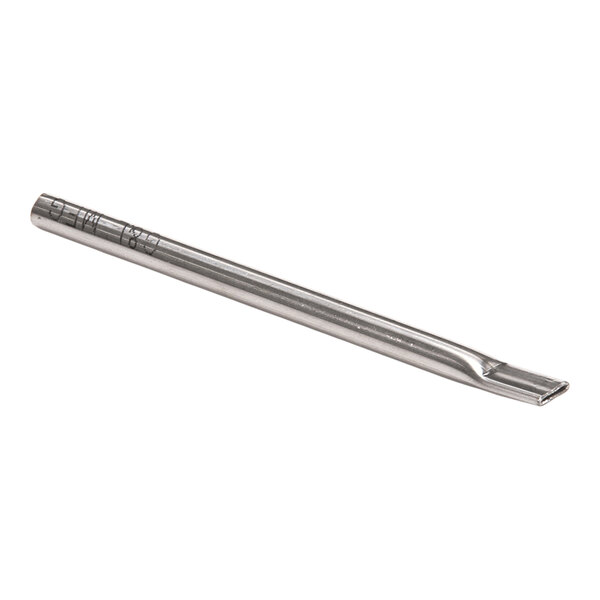 A metal pilot tube with a flattened end, used for medical or laboratory applications.