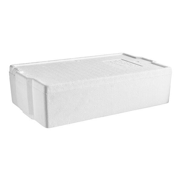 A white foam box with a lid.