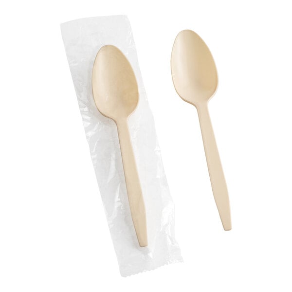 Choice 6 3/8" Wrapped Heavy Weight Beige Polypropylene Plastic Teaspoon - 1,000/Case