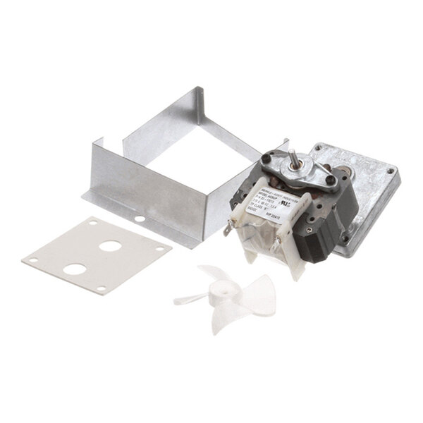 A replacement motor kit for Star and Galaxy equipment, including a motor, fan blade, mounting bracket, and installation plate.