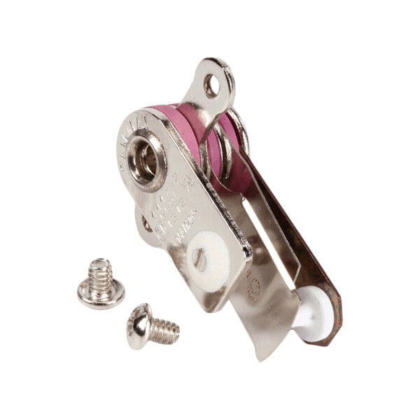 A metal hi-limit thermostat with two screws, designed for temperature control in appliances.