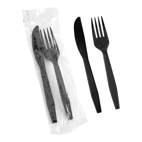 Choice Black Heavy Weight Polypropylene Plastic Fork and Knife Cutlery Pack - 500/Case