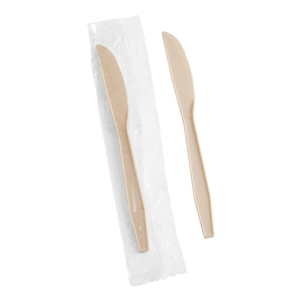 Choice 7 5/16" Wrapped Heavy Weight Beige Polypropylene Plastic Knife - 1,000/Case