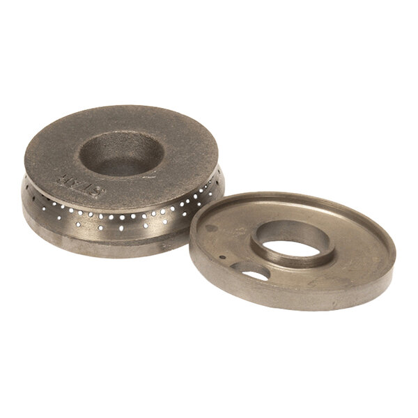 A metal burner set for a Star U-Max hotplate, consisting of two circular components with holes for gas flow.