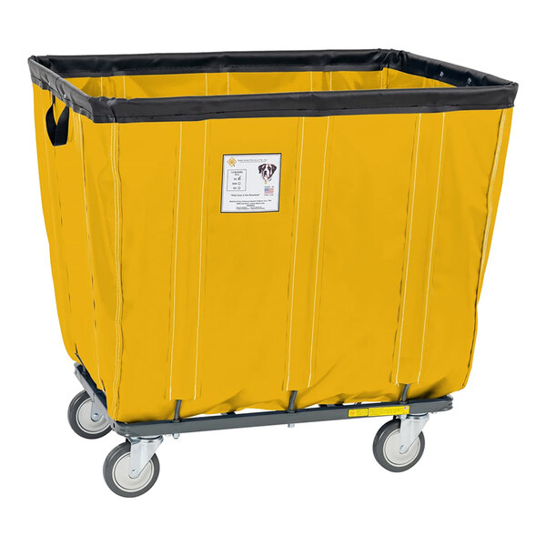 A large yellow vinyl basket truck with swivel casters and reinforced edges.