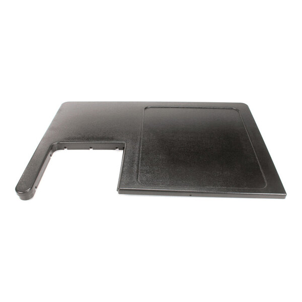 A black rectangular plastic side panel with a cutout section, designed as a replacement part for equipment.