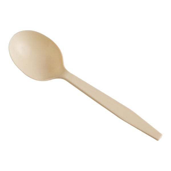 Choice 6 3/8" Heavy Weight Beige Polypropylene Plastic Soup Spoon - 1,000/Case