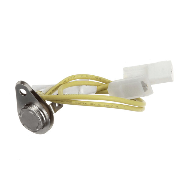 A Trane CNT04671 control limit auto reset switch with SPST configuration and attached yellow wires.