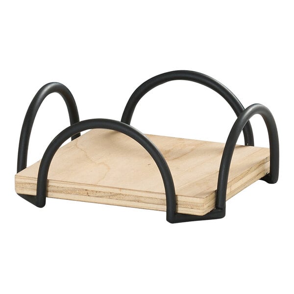 Cal-Mil Logan 5" x 5" x 3" Square Black Wire and Birch Wood Napkin Holder
