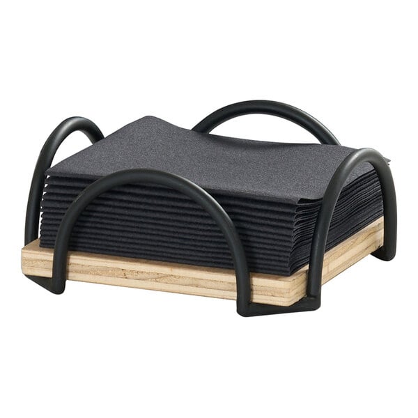 Cal-Mil Logan 5" x 5" x 3" Square Black Wire and Birch Wood Napkin Holder