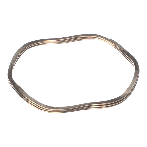 A metallic, wavy circular spring component.