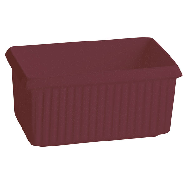 A maroon cast aluminum rectangular server with ridges.