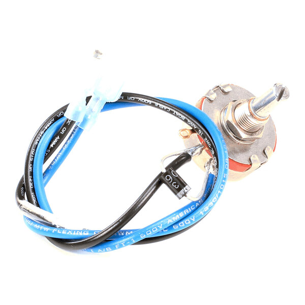 A speed control assembly with attached wires and a rotary knob.