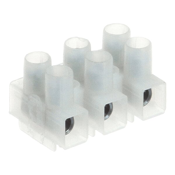 A three-pole terminal block used for electrical connections.