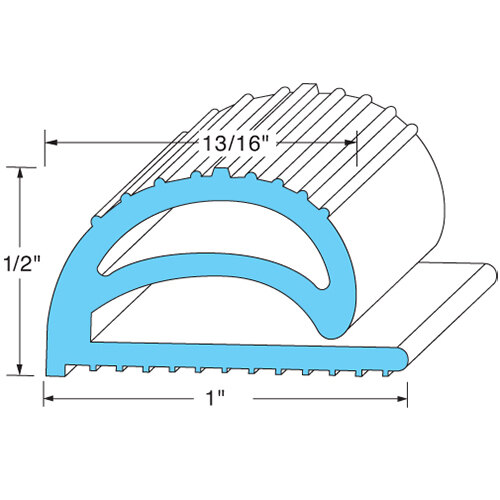 A blue drawing of a curved rubber gasket.