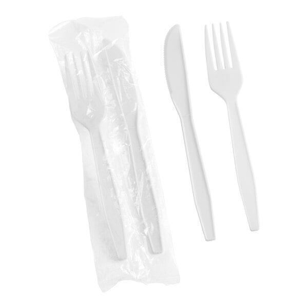 Choice White Heavy Weight Polypropylene Plastic Fork and Knife Cutlery Pack - 500/Case