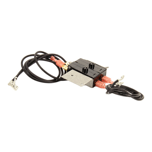 An electrical switch assembly with a bracket and attached wiring, designed for use with a relay.