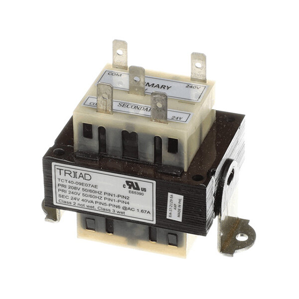 A Triad transformer with primary 208/240V and secondary 24V output, rated at 40VA.