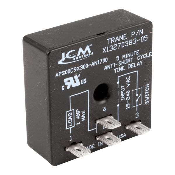 A Trane RLY03031 5-minute time delay relay module.