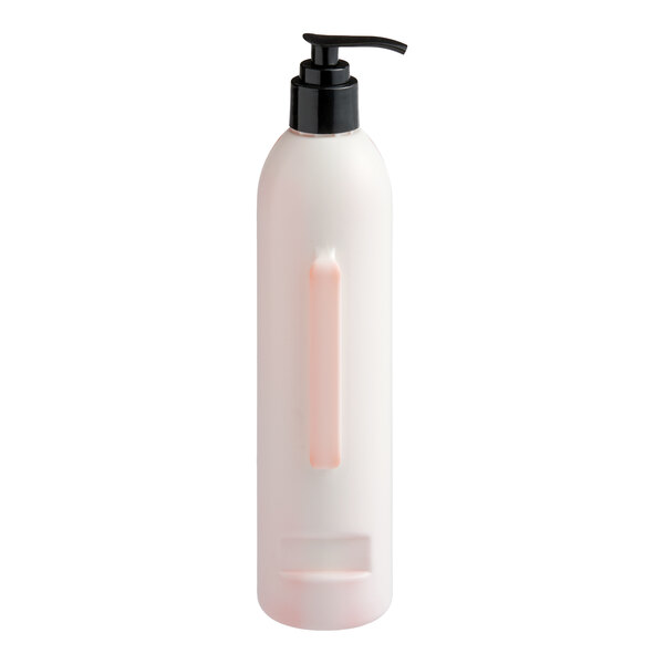 A white plastic bottle with a black pump dispenser containing PAYA DoveLok 12 oz. papaya shampoo.