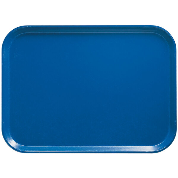 A blue Cambro rectangular tray on a counter.