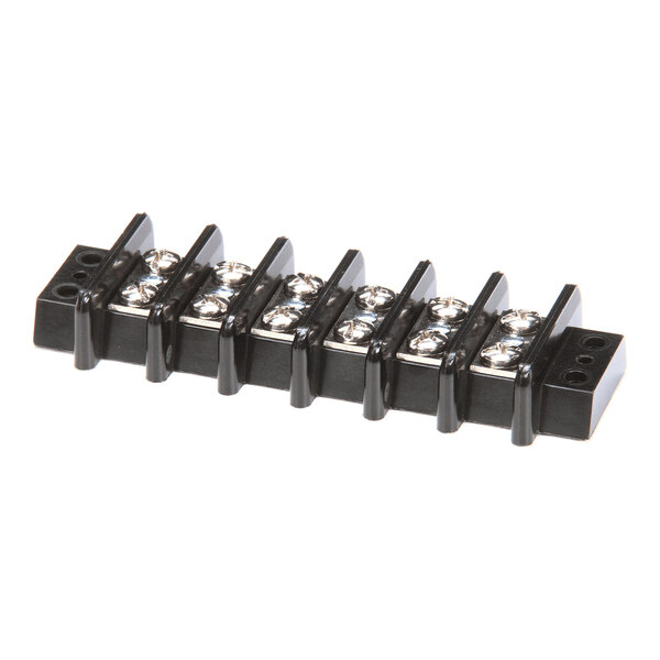 A black 6-position terminal block with screw terminals for electrical connections.