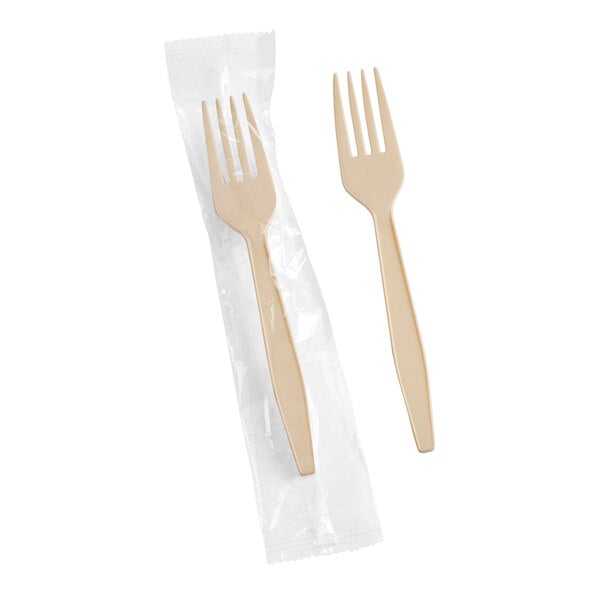 Choice 6 13/16" Wrapped Heavy Weight Beige Polypropylene Plastic Fork - 1,000/Case