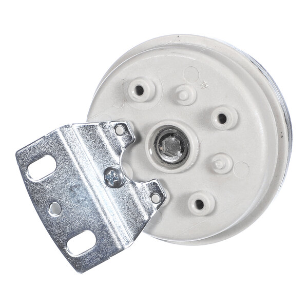 A round differential pressure switch with a metal mounting bracket.