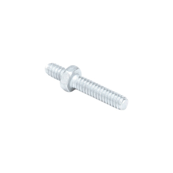 A metal screw with two threaded sections of different diameters and a flange in the middle.