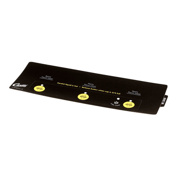 A black control panel label assembly for a Wilbur Curtis coffee machine.