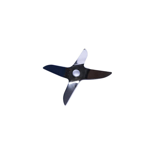 A four-pronged stainless steel replacement blade for a Waring blender.
